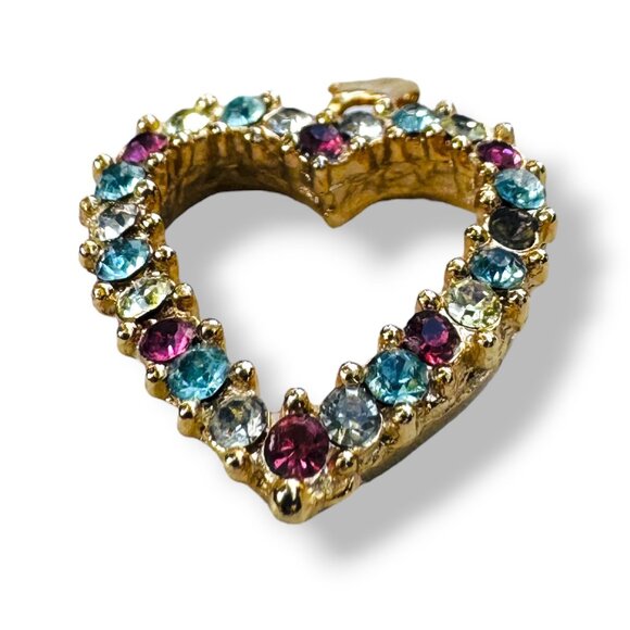 Accents by Hallmark Vintage Gold Tone Heart Pendant With Multicolor Rhinestones - Picture 5 of 7
